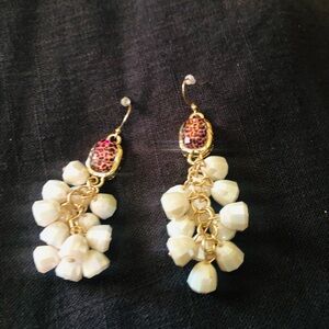 Gold and White Pearl Cluster Earrings